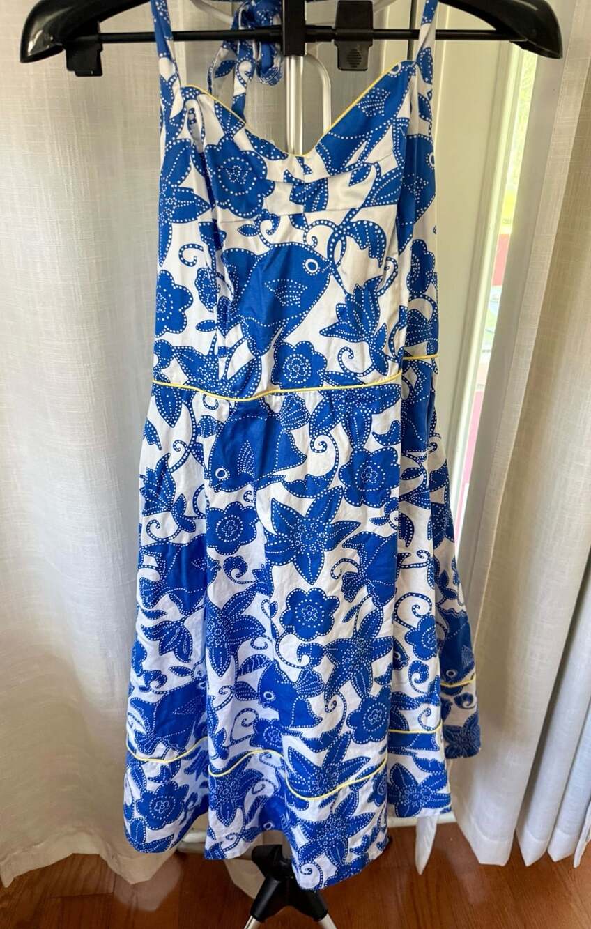 Lilly Pulitzer Halter Dress Women Size 6 Blue Floral Cotton